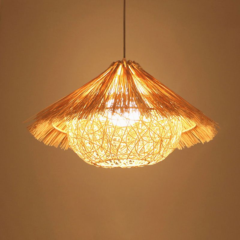 1-Light Bamboo Suspended Lighting Fixture Pendant Light Kit for Dining Room