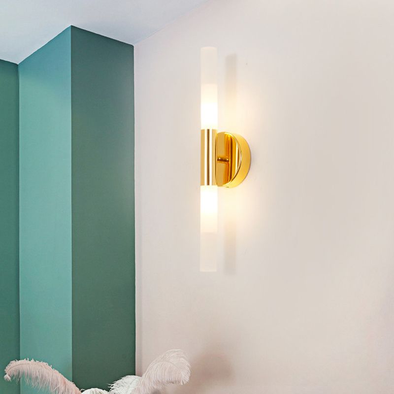 Minimalist Slim Tubular Wall Sconce White Glass LED Corner Wall Lighting Fixture in Brass