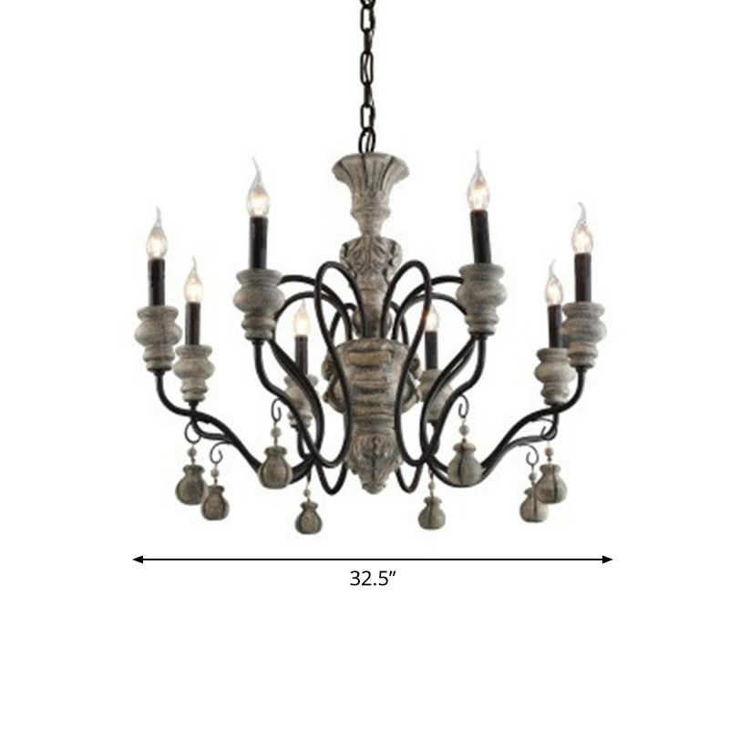 Resin Candlestick Chandelier French Country Dining Room Hanging Lamp in Black-Grey