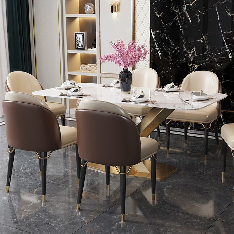 Sintered Stone Top Esstisch Rechtecktisch mit goldenem Metallpodest
