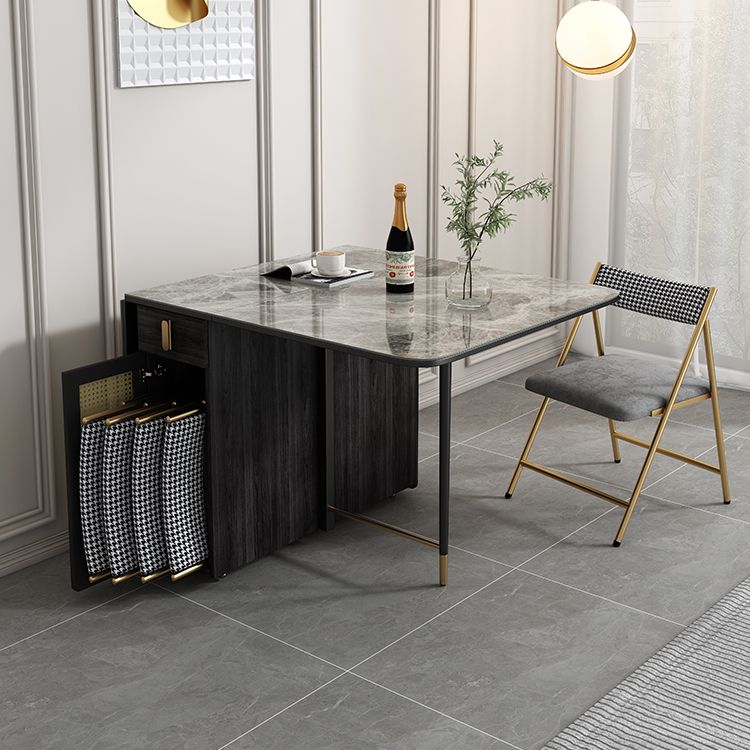 1/2/5 Pcs Metal Modern Dining Set with Rectangle Table and Foldable Chairs Dinette Set