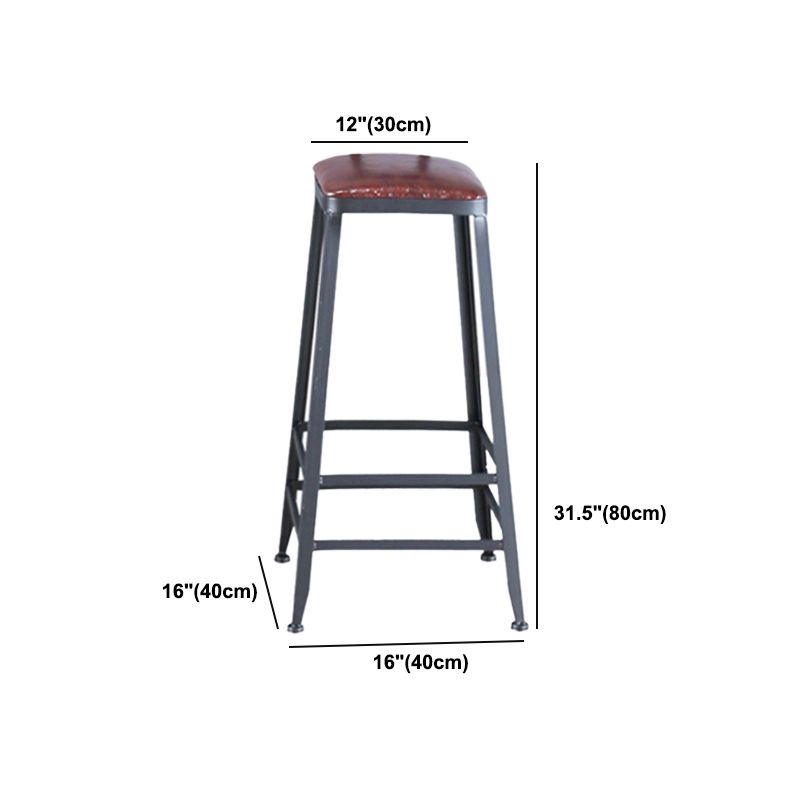 Industrial Armless Counter Stool Iron Cafe Bar Stool with Leather Cushion