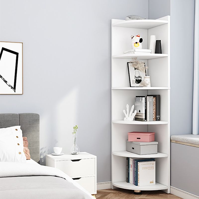 Modern Corner Closed Back Shelf Bookcase Engineered Wood Bookshelf with Cabinets
