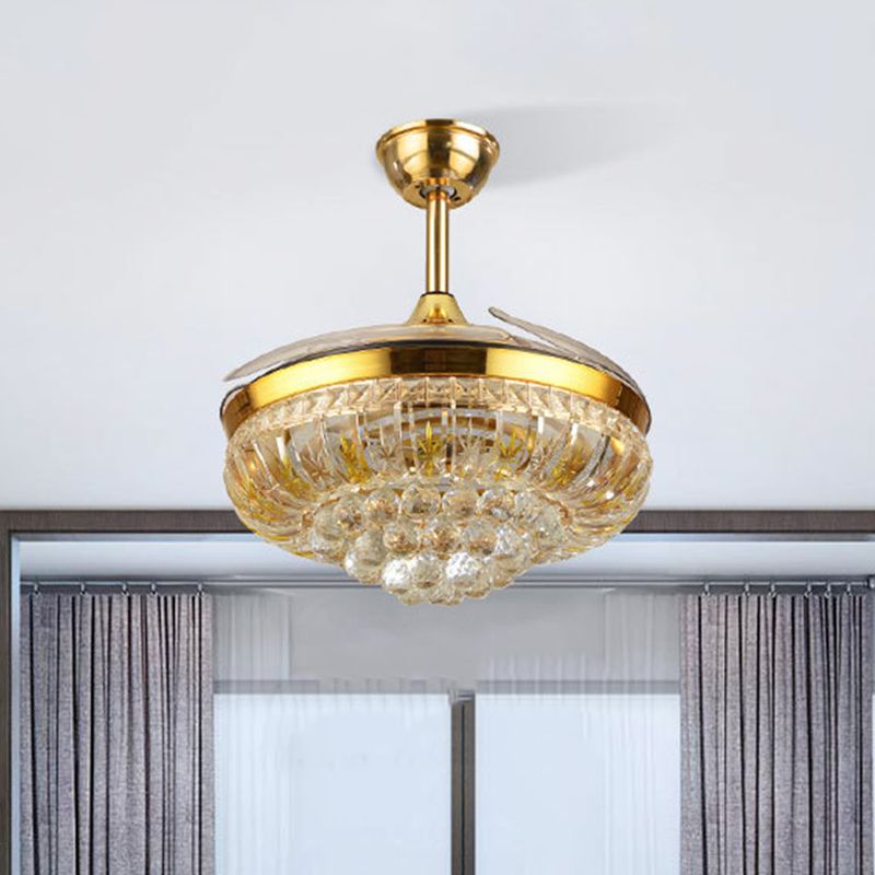 19 "breit LED Semi Flush Light Moderne kreisförmige klare Kristallblöcke Anhängerlüfterlampe in Gold