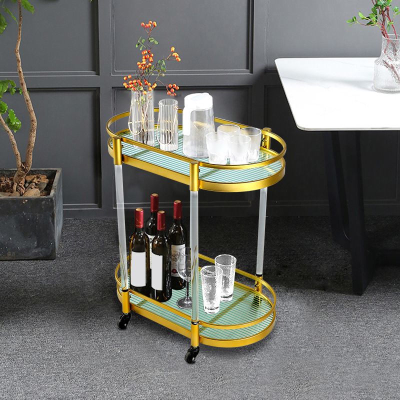 Modern Style Oval Metal Prep Table 29.53"H Rolling Glass Prep Table for Home Use