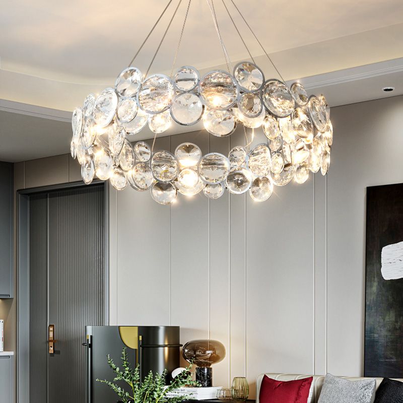 Round Crystal Modern Chandelier Pendant Light for Living Room Dining Room