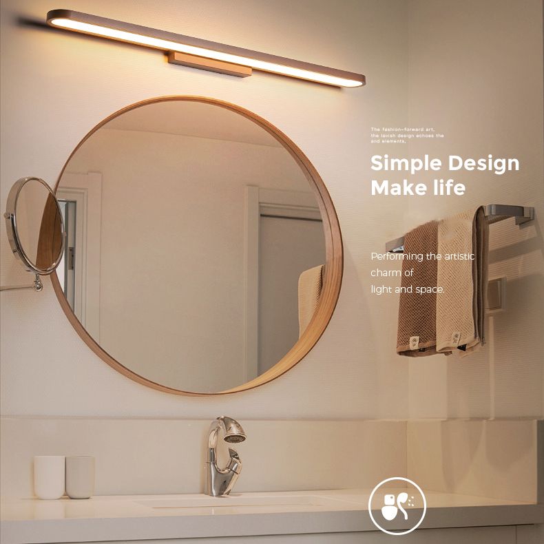 1-Light Linear Shade Wall Sconce Modern Simple Style Mirror Wall Lighting in Brown
