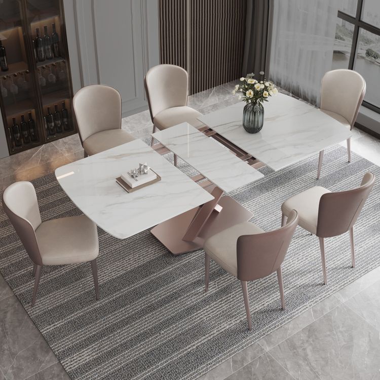 Modern 1/4/5/7 Pieces Scalable Dinette Set with Sintered Stone Rectangle Dining Table Set