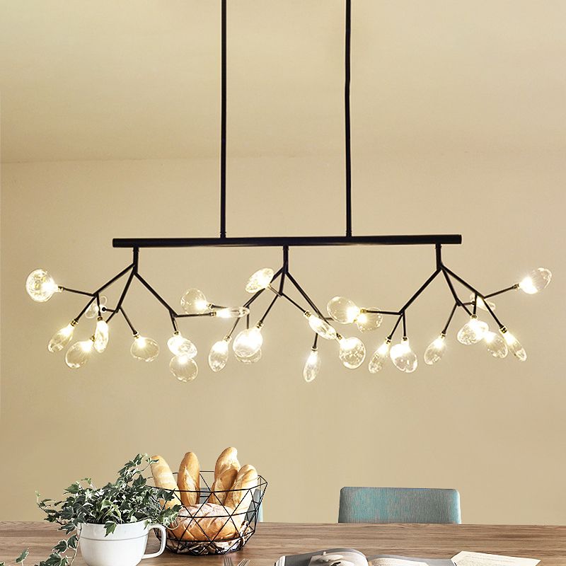 Firefly Hanging Island Light Modernist Clear Glass Dining Table Ceiling Pendant in Black/Gold