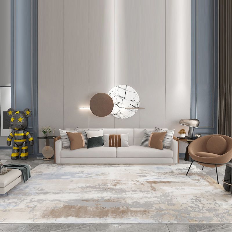 Grey Modern Area Carpet Color Block Polyester Area Rug Easy Care Washable Rug for Home Decor