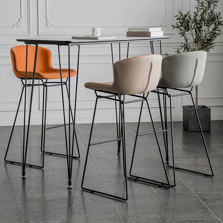 Industrial Iron Barstool Distressed Low Back Indoor Tall Stool with Faux Leather Seat