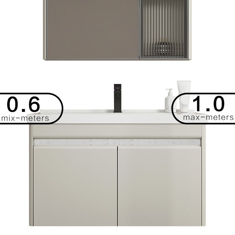 Modern Metal Sink Vanity Wall Mount Khaki Tone Bathroom Vanity with Mirror Cabinet
