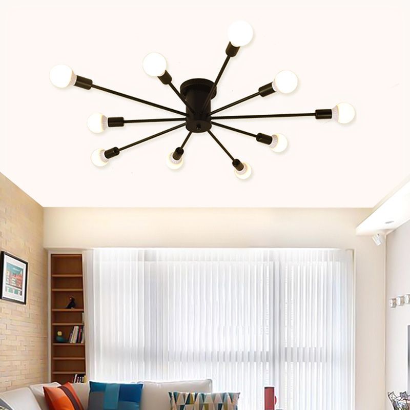 Lacquered Ceiling Light in Industrial Retro Style Sputnik Metal Semi Flush Mount for Bedroom