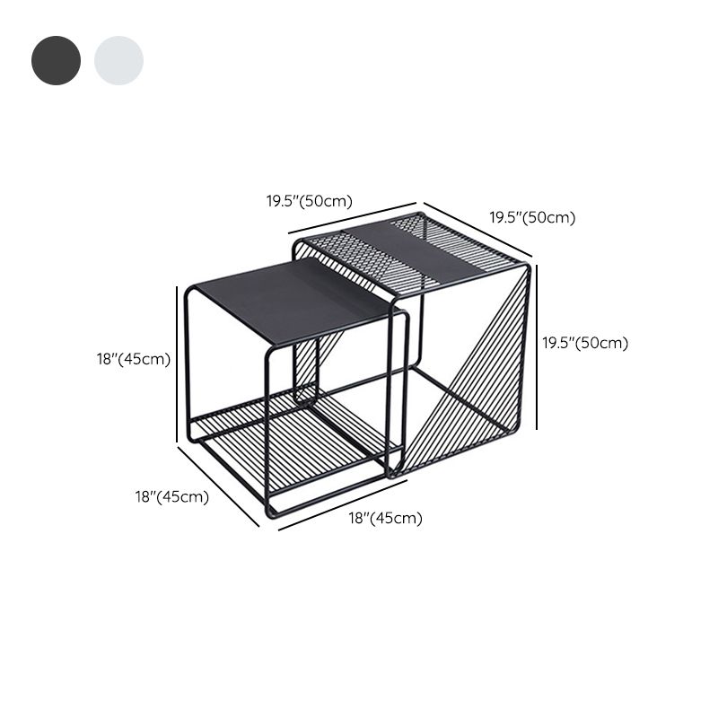 Mid Century Metal Square Cocktail Table 2-Piece Coffee Table Set