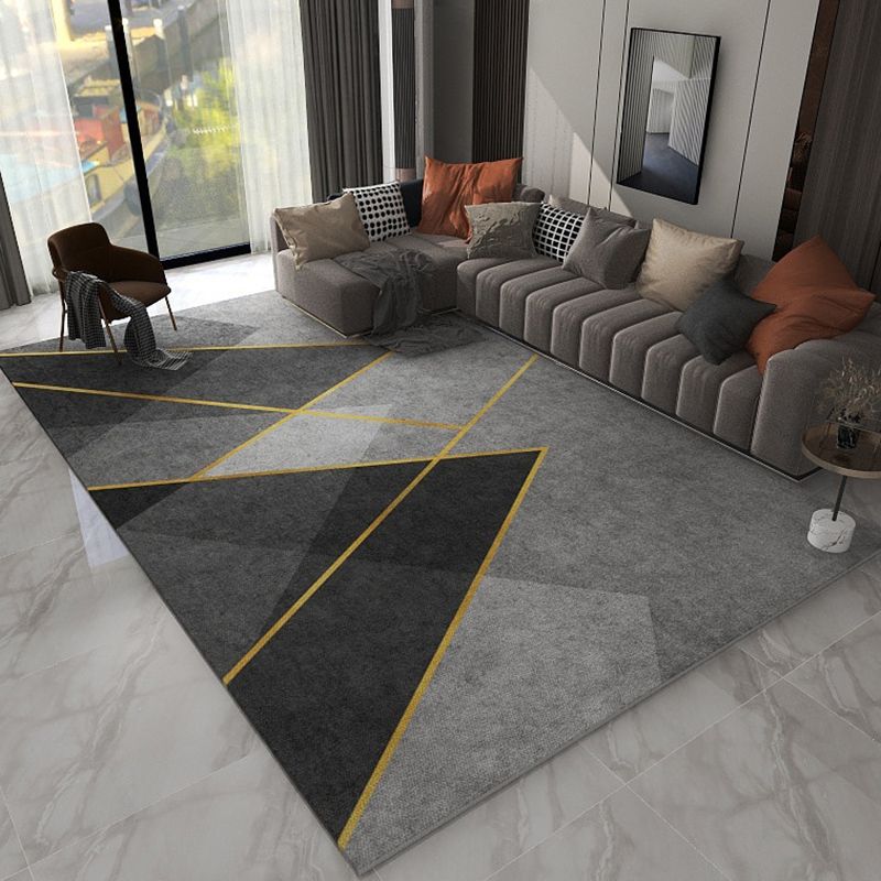 Blue Contemporary Rug Polyester Geometric Area Rug Non-Slip Backing Rug for Living Room
