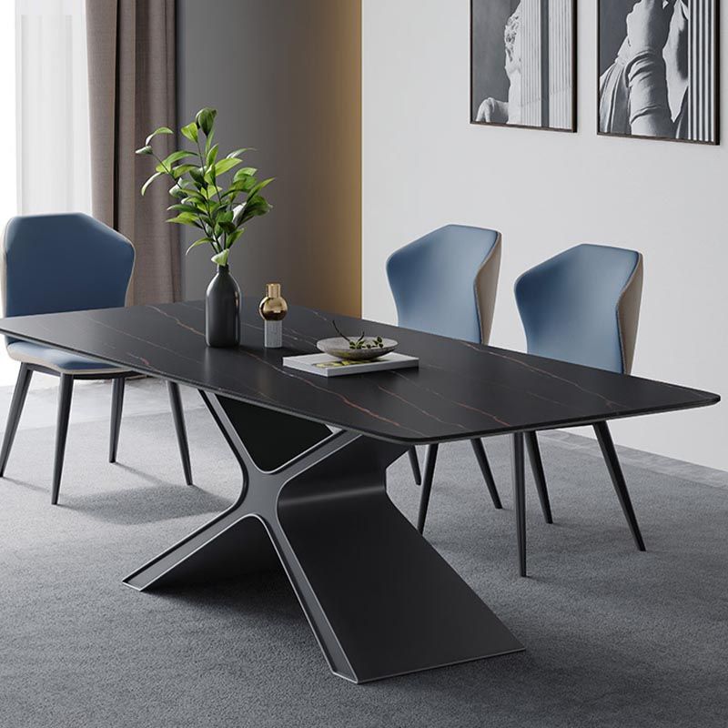 Stone Top Table Traditional Luxury Rectangle Dining Table with Pedestal Base