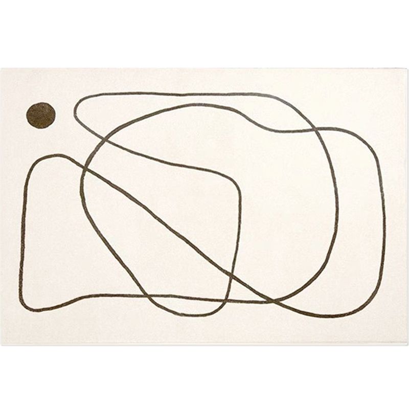 White Tone Simple Area Rug Polyester Abstract Lines Rug Non-Slip Backing Indoor Rug for Living Room
