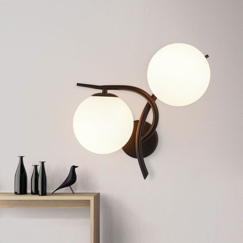 Milky Glass Global SCONCE Modernist 2 Heads Wall Mounted Light Fecture in Silver/Black