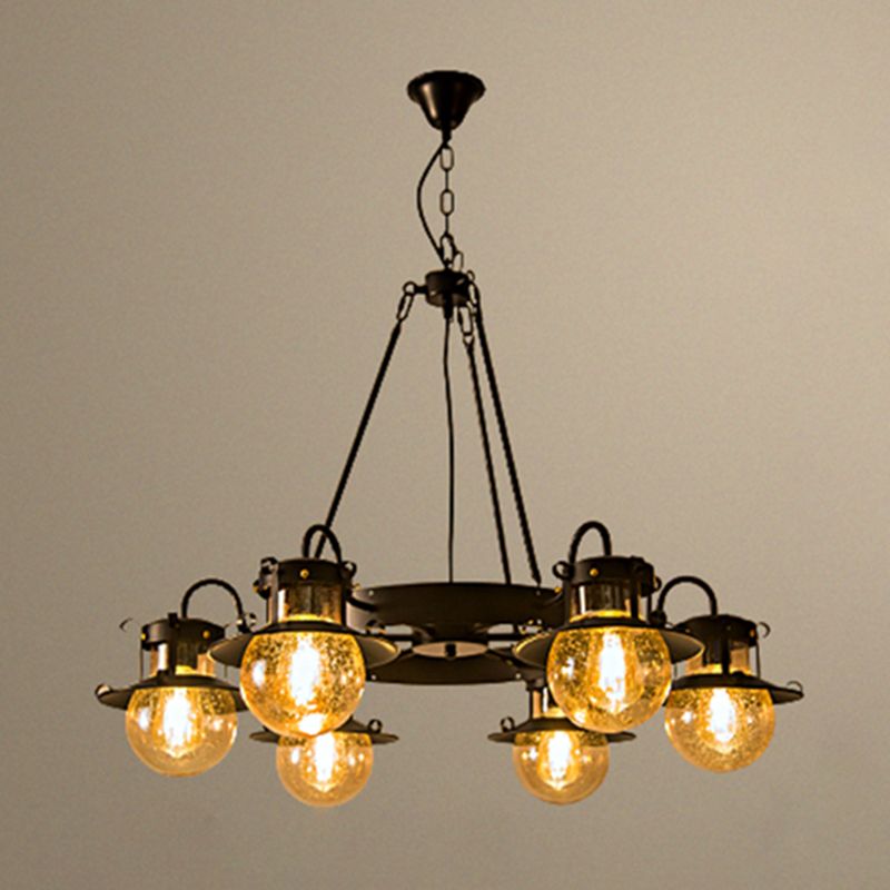 Lampada di sospensione in vetro a sfera in stile industriale lampadario in nero