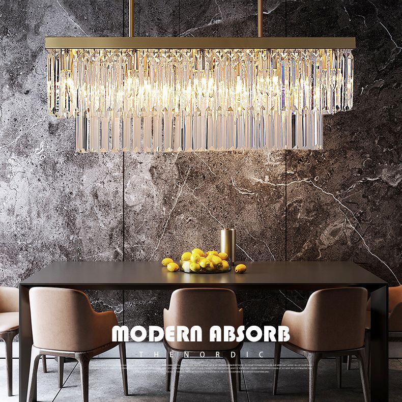 Rettangolo Crystal Island Pendant Light Minimalist Style Clear Island Flachture