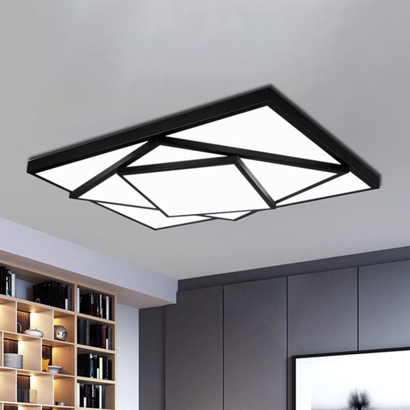 Plafonnier rectangulaire/carré noir/blanc à LED en métal moderne pour salon, 40,6 cm/49,5 cm/63,5 cm de large