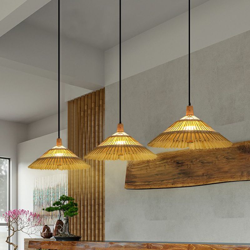 Bamboo Umbrella Pendant Light Chinoiserie 1 Head Suspension Lighting Fixture for Restaurant