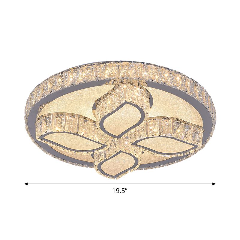 Modern Leaf Flush Ceiling Light Clear Cut Crystal LED Flushmount Lighting for Bedroom