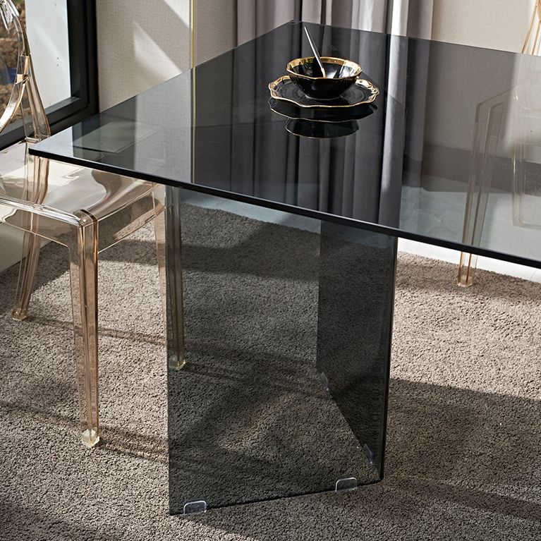Contemporary Style Clear Tempered Glass Dining Table 2 Legs Table for Dining Room