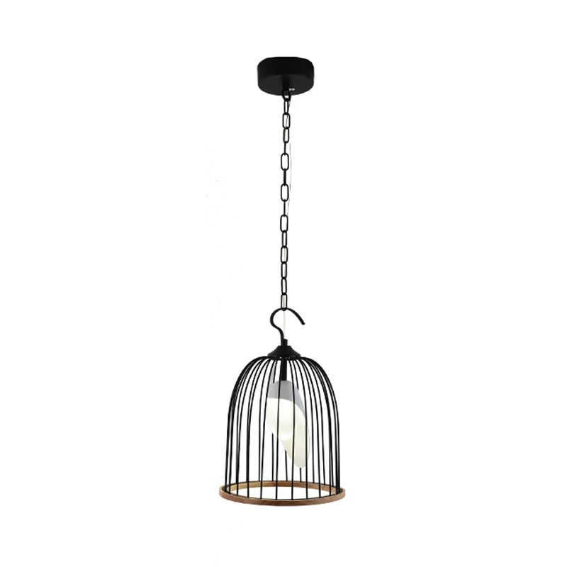 Black Bird Cage Hanging Lamp Modern 1 Head Metal Ceiling Pendant Light for Living Room