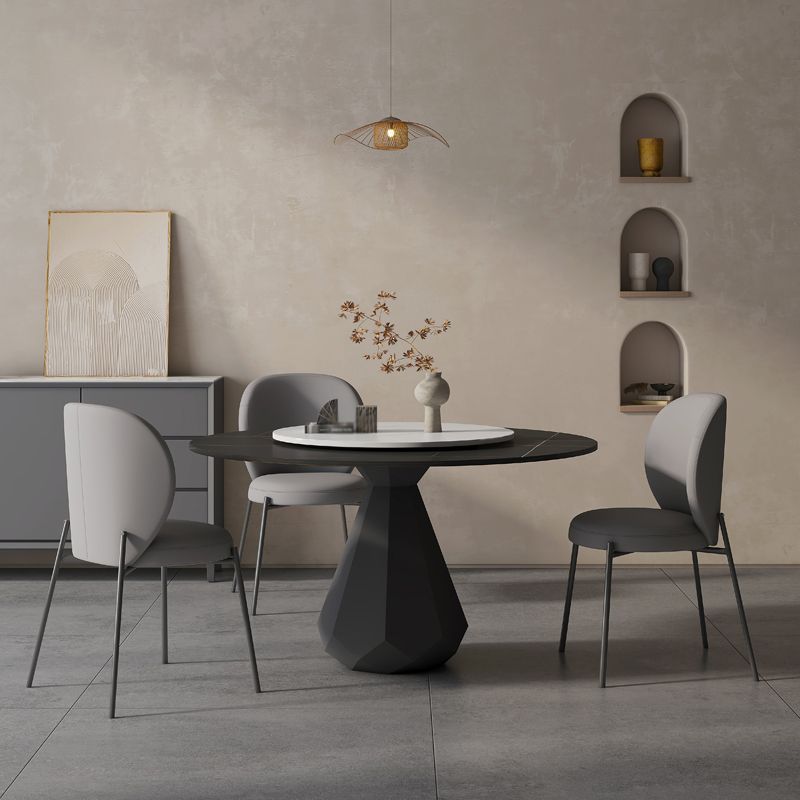 Modern Black Stone Dinner Table Kitchen Home Round Pedestal Dining Table
