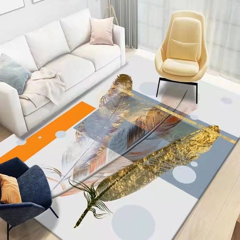Gray Feather Carpet Polyester Modern Carpet Non-Slip Backing Carpet for Home Decor