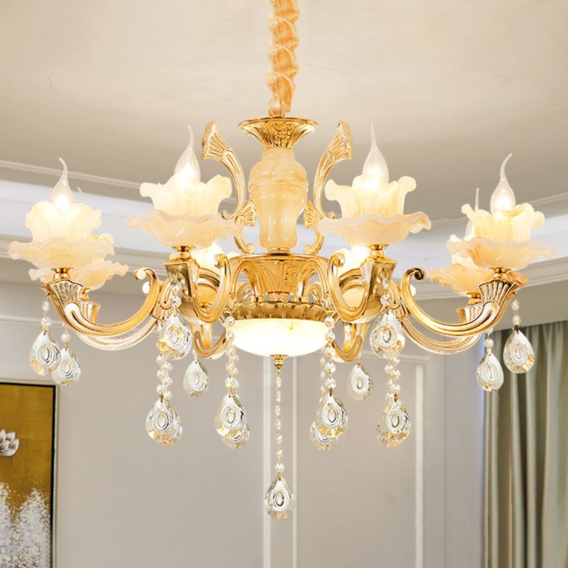 Blossom Jade lampadario giada lampada kit lampada a sospensione oro minimalista con drappeggio cristallino