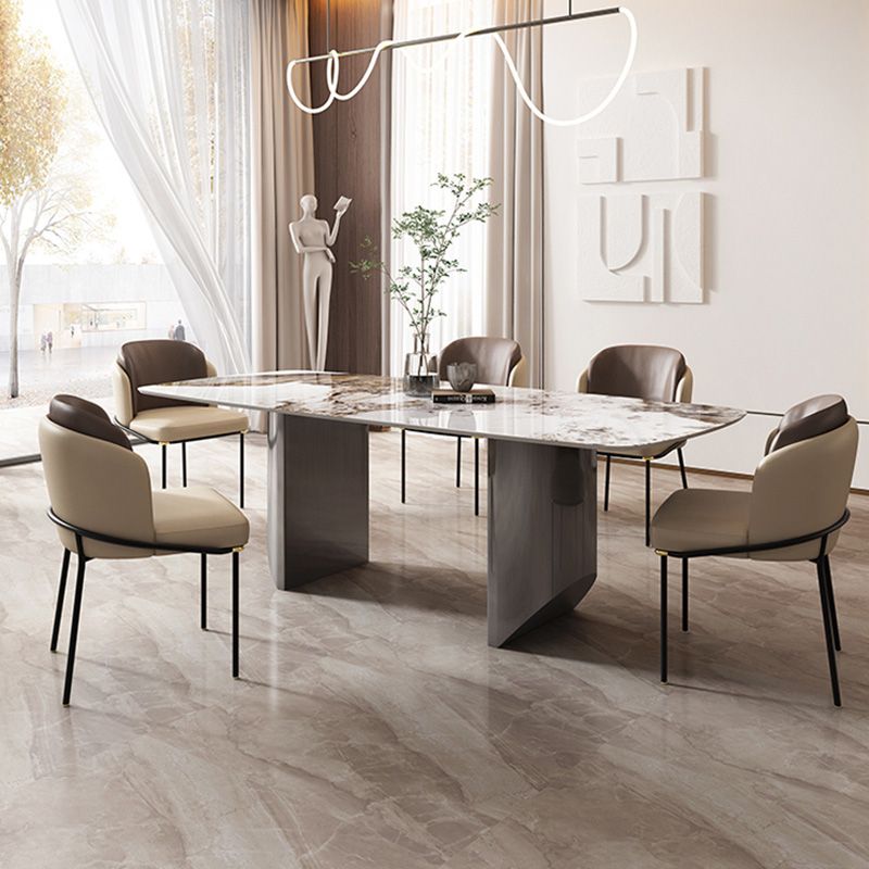 Mesa de mesa de piedra sinterizada de lujo con pedestal gris doble