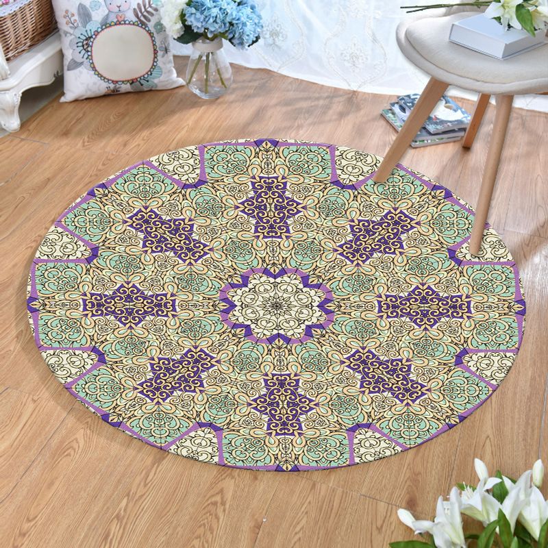 Ethnic Multi Colored Print Rug Polyester Persian Rug Stain Resistant Machine Washable Anti-Slip Backing Rug for Sitting Room
