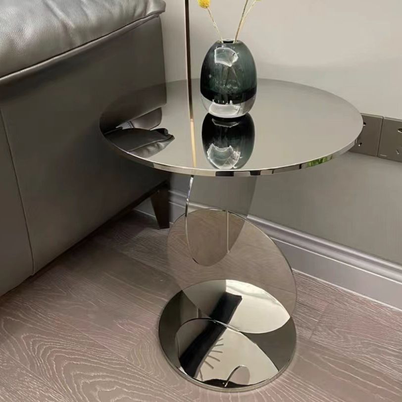 Mid-century Modern Style Pedestal Base Metal Table Round Side Table