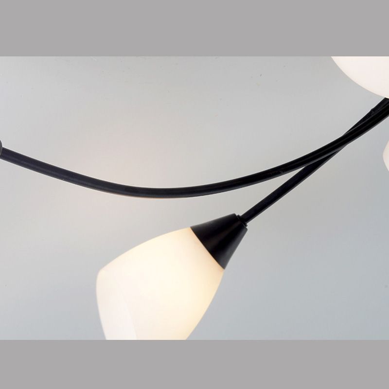 Black Multi Lights Semi Flush Mount Traditional White Glass Ceiling Light for Living Room