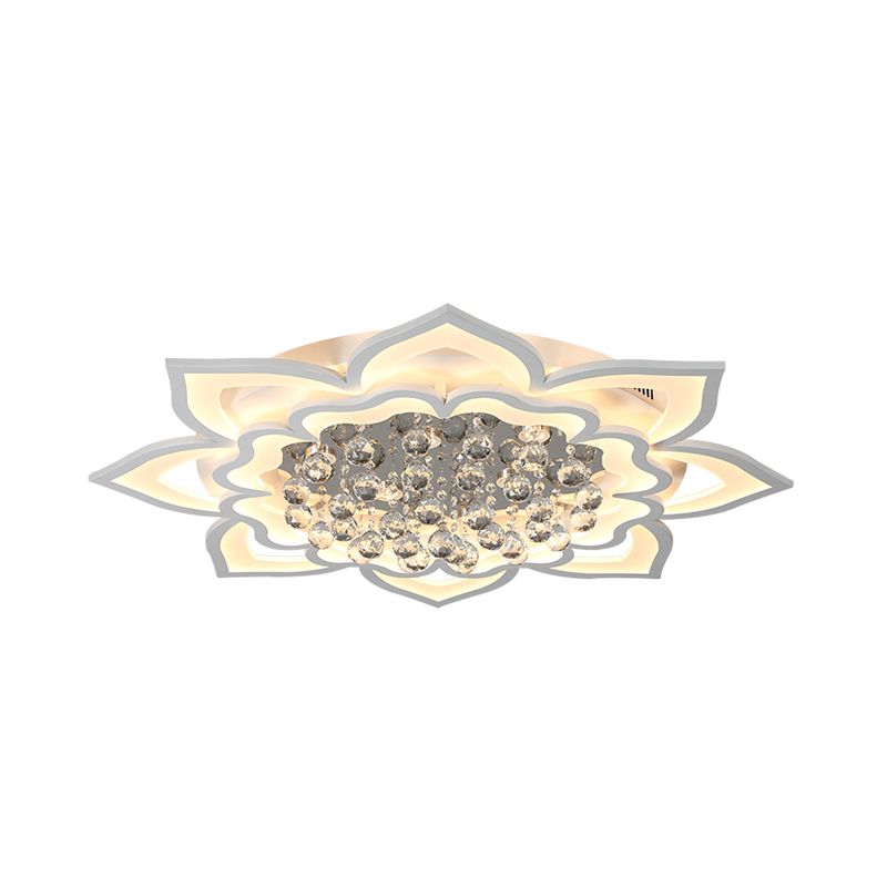 Acrylic Flower Shape Flush Lighting Contemporary LED White Flush Lamp with Crystal Droplet