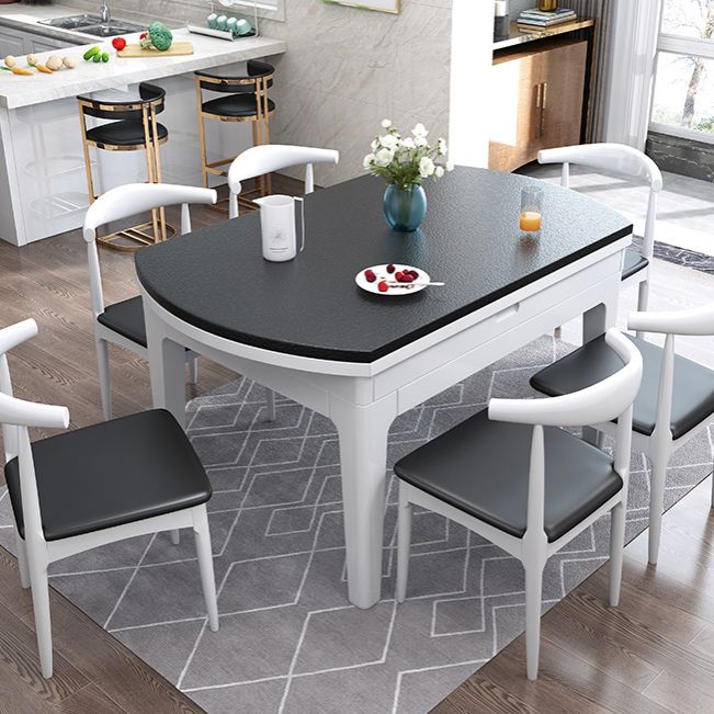 4 Legs Dining Table Modern Style Round Stone Dinette Table with Drop-Leaf