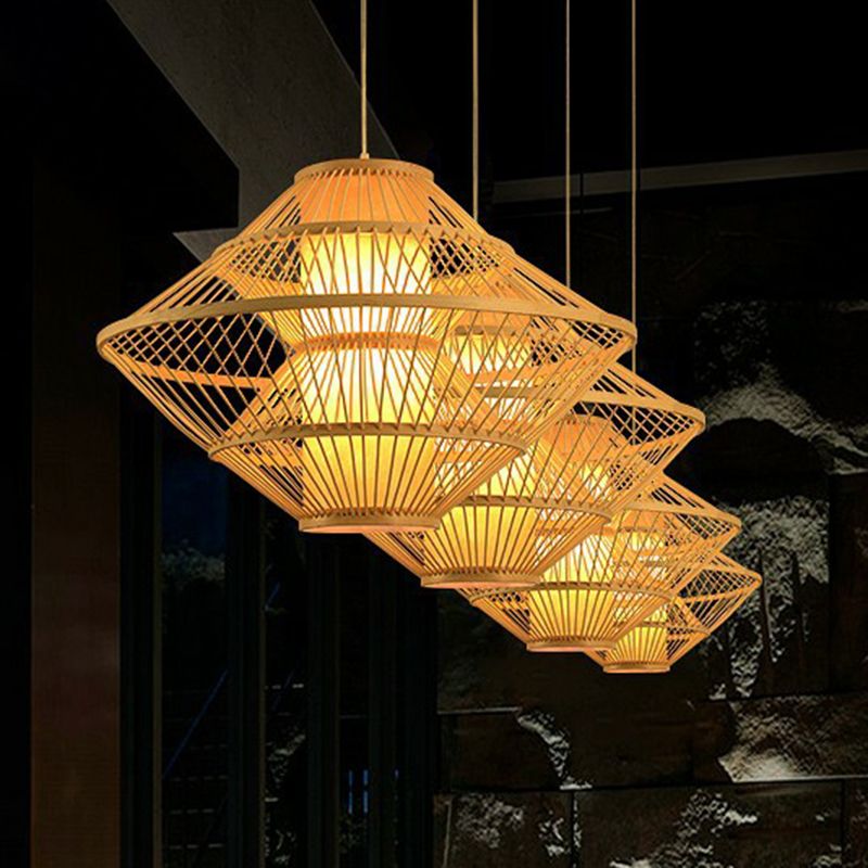 Rhombusförmige Anhängerleuchte Moderne Bambus Single Holzdecke hängen Licht für das Restaurant