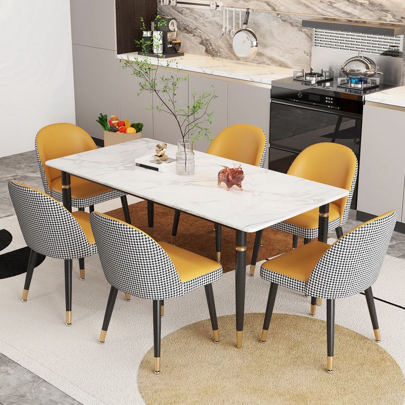 Modern 1/4/5/7 Pieces Dining Set Rectangle Stone Top Legs Dinette Set in White