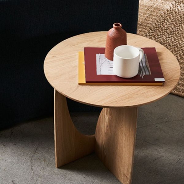 Round Abstract Base Design Solid Wood Table Board Nordic Style Side Table