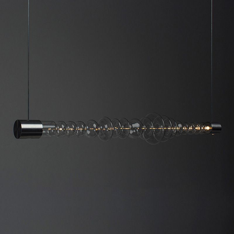 Modern LED Metal Ceiling Light Linear Shape Island Light with Glass Shade for Living Room