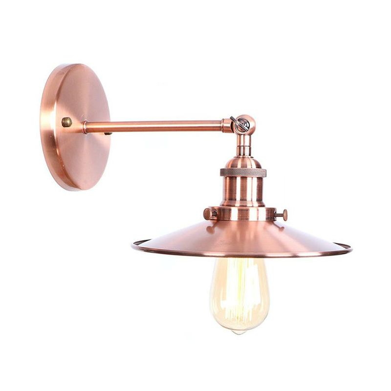 Adjustable Iron Copper Wall Reading Lamp Horn/Saucer/Cone Single-Bulb Loft Style Wall Light for Living Room