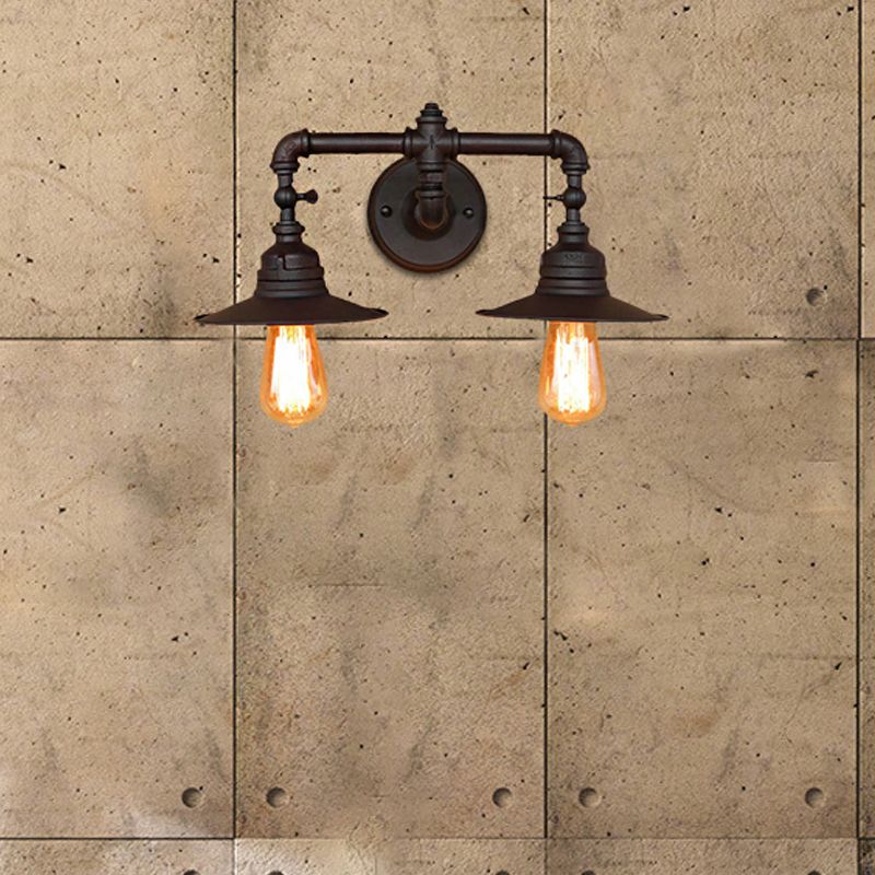 Flared Schatten Schlafzimmer Wandlampe Leuchte Industriemetall 2 Lichter Schwarz Finish Wandmontage Licht montiert