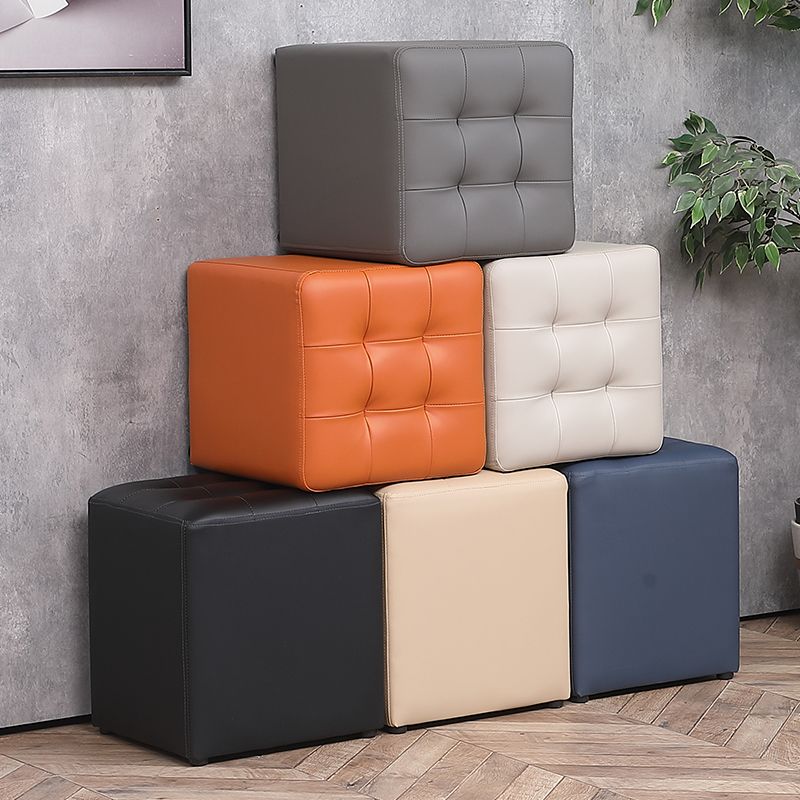 Modern Water Cube Stain Resistant Solid Color Leather Indoor Pouf