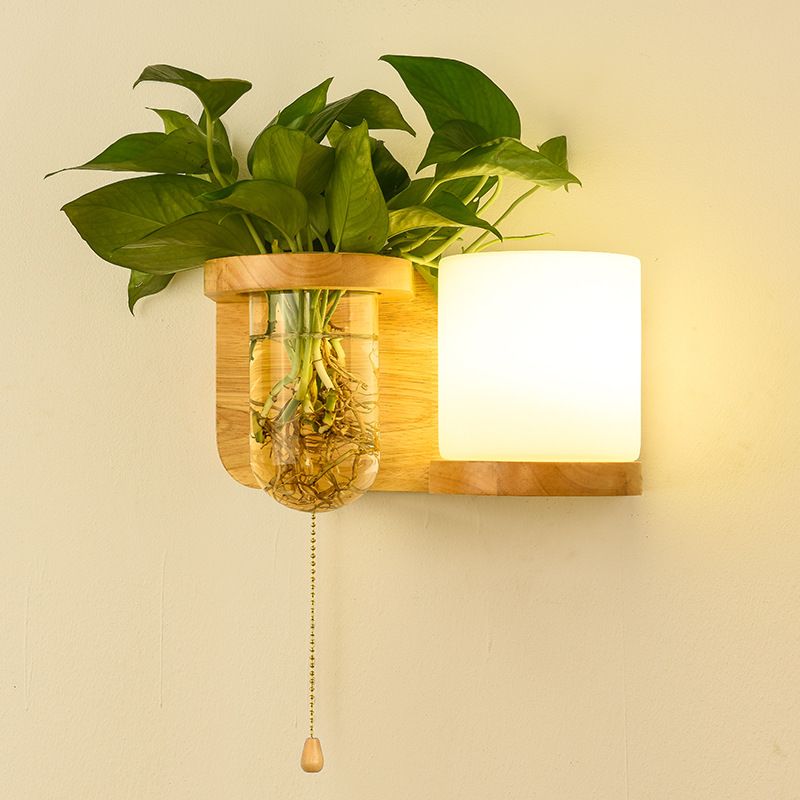 Modern Style Wall Light Wood 1 Light Sconces in White for Bedroom without Plant