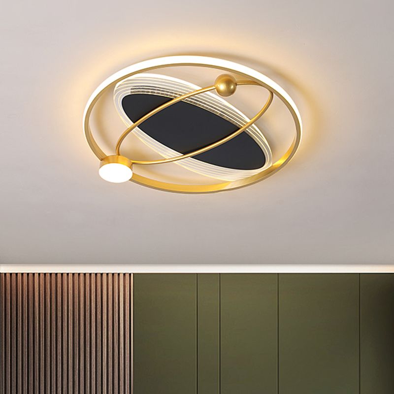 Gold Circle Flush Mount Simplicity 16"/19.5" W LED Metal Close to Ceiling Lamp with Inner Oval Design