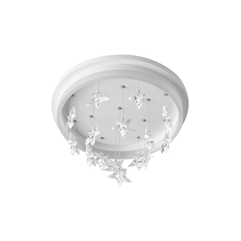 Modern Circle Flush Mount Lighting Acrylic Kids Bedroom LED Ceiling Fixture with Star Drape, Warm/White Light