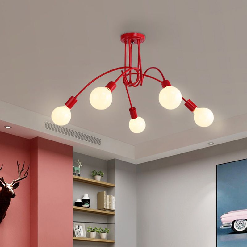 Iluminación de montaje semiempotrado trenzado negro/dorado con bombilla abierta, lámpara de techo de cocina de metal industrial de 3/5/6 luces