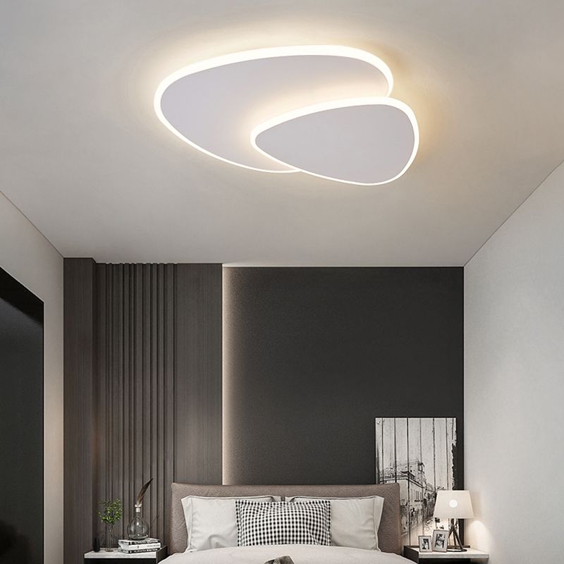 Plafonnier LED en acrylique blanc de style concis et moderne, plafonnier ovale à 2 lumières en fer